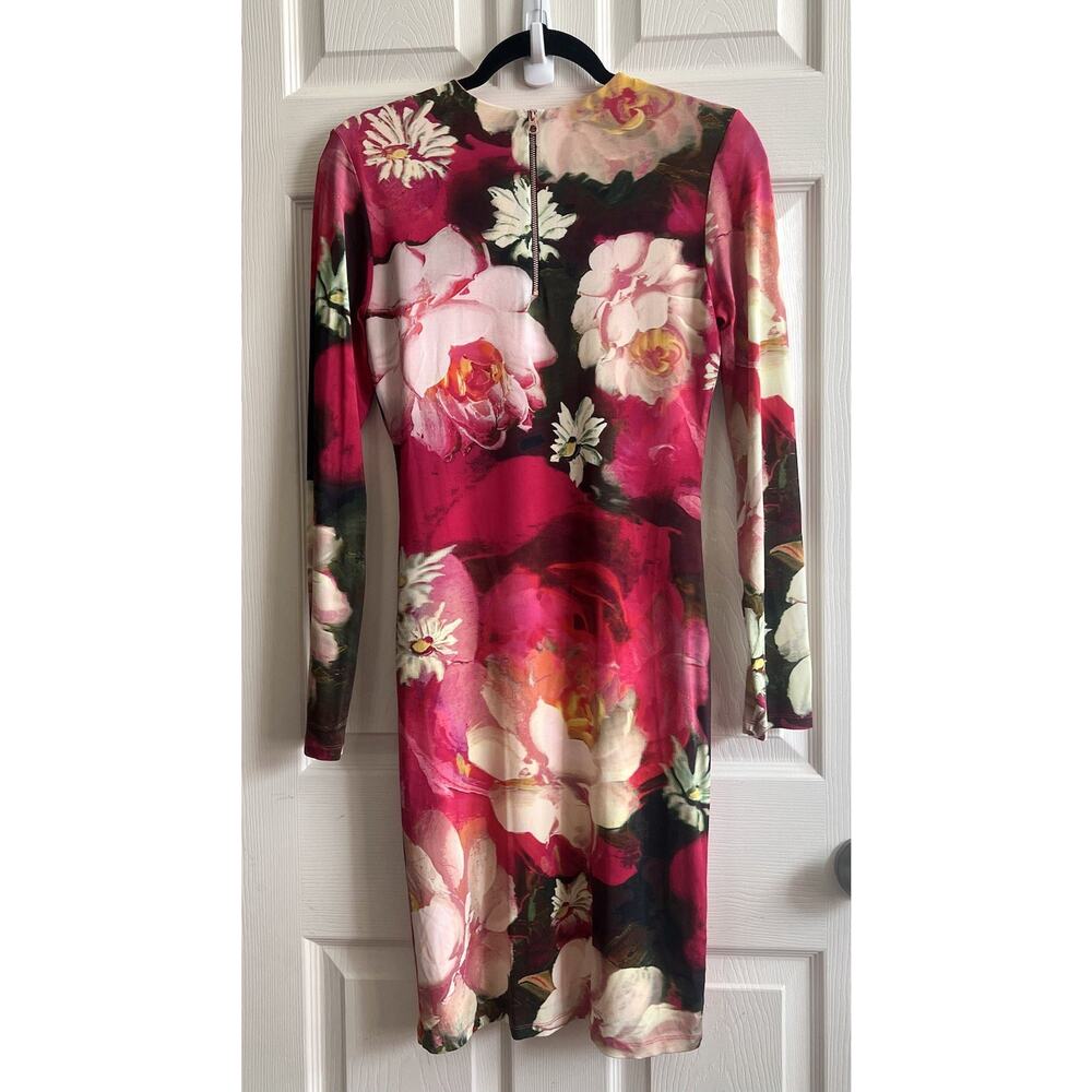 TED BAKER Tammar Knotted Waist Floral Rose On Canvas Stretch Dress Sz 2 US 6 - Picture 8 of 15